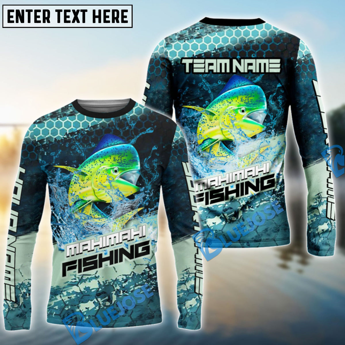 Bluejose Mahimahi Fishing Aqua Strike Custom Name &amp; Team Name 3D Shirts
