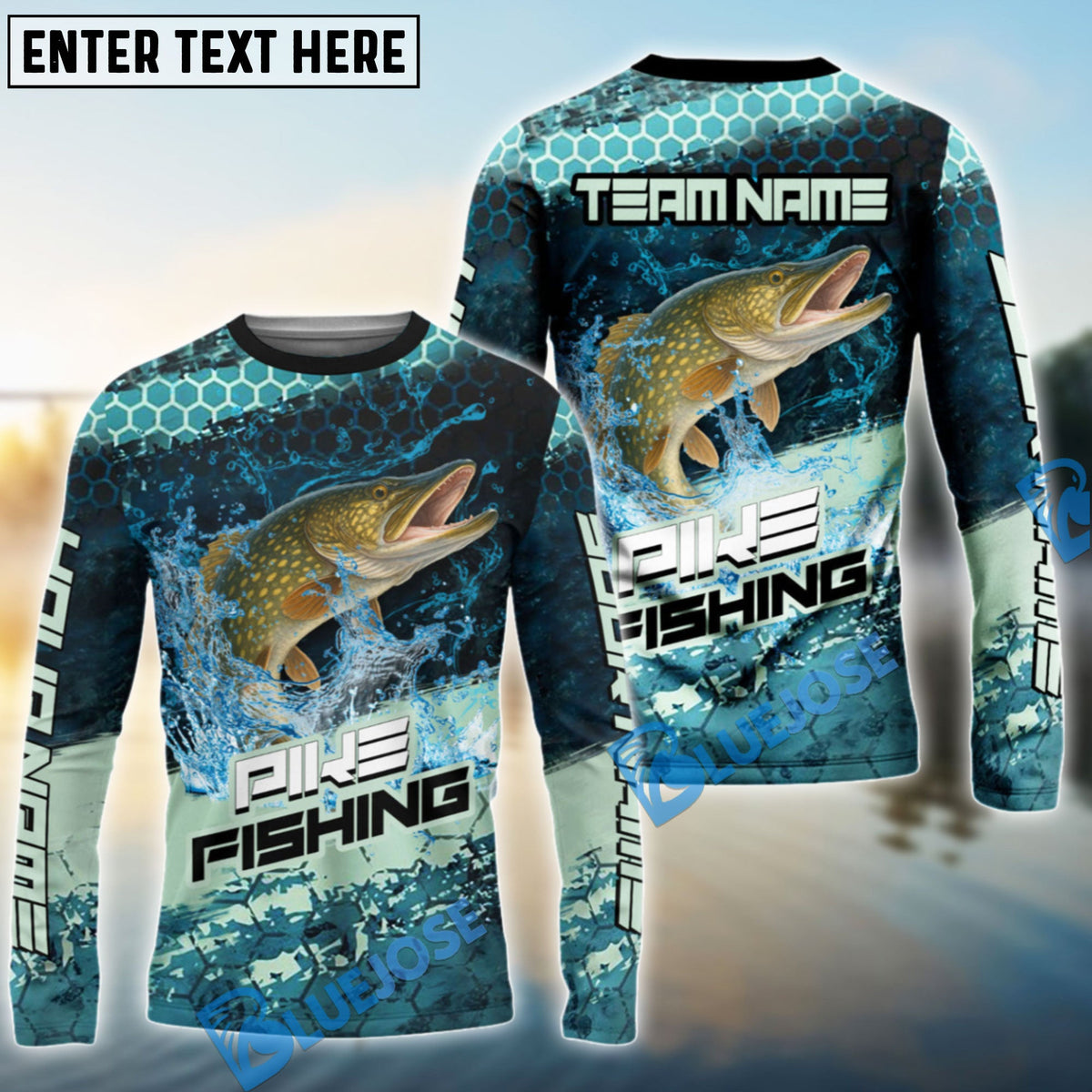 Bluejose Pike Fishing Aqua Strike Custom Name &amp; Team Name 3D Shirts