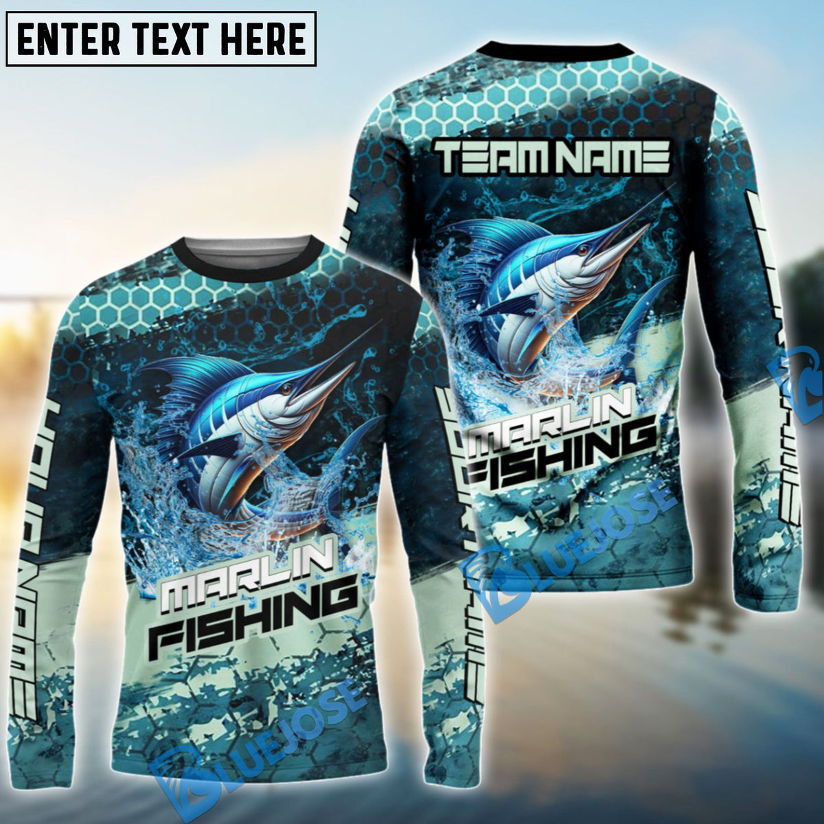 Bluejose Marlin Fishing Aqua Strike Custom Name &amp; Team Name 3D Shirts