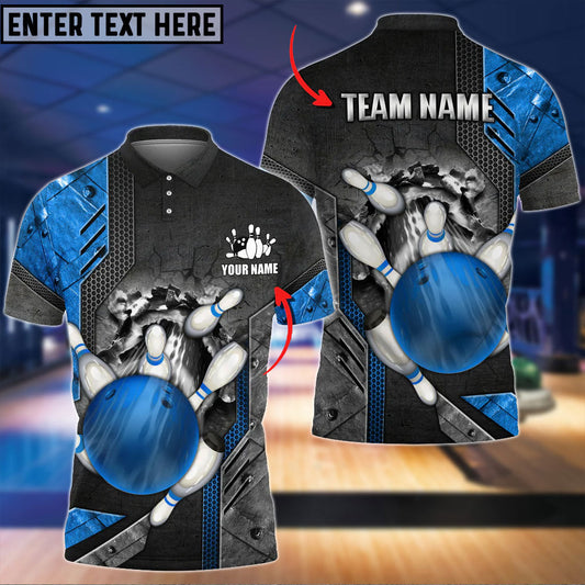 BlueJoses Bowling Ball And Pins Crack Metalic Multicolor Personalized Name 3D Shirt