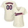BlueJose Custom Cream Navy Pinstripe Navy-Red Baseball Jersey
