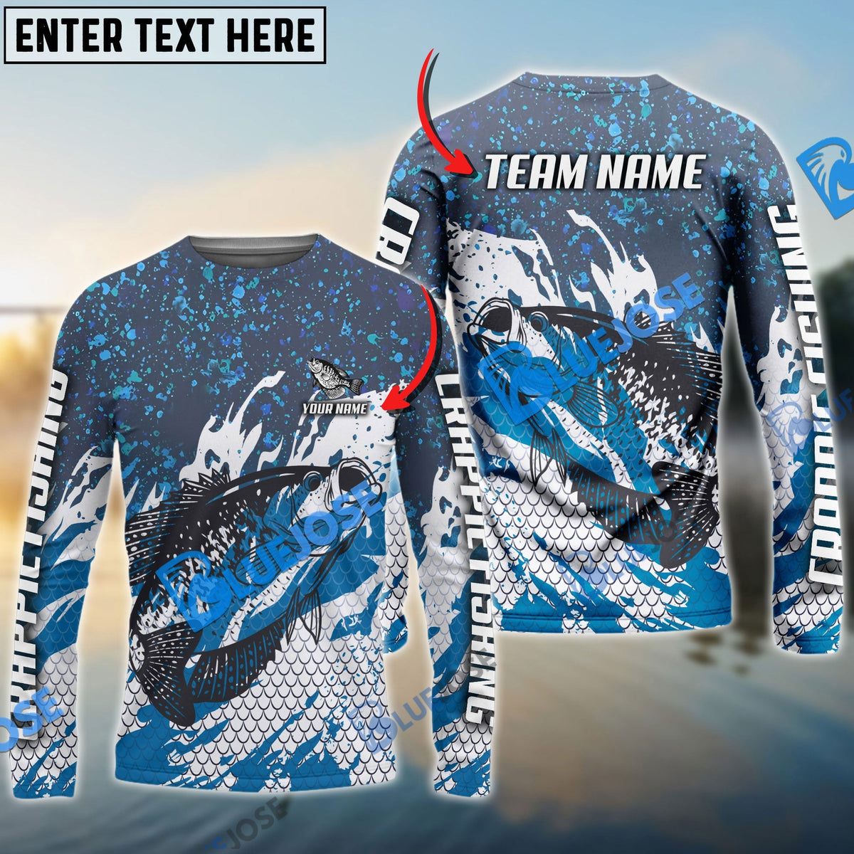 Bluejose Crappie Fishing Bluefin Sport Custom Name &amp; Team Name 3D Shirts