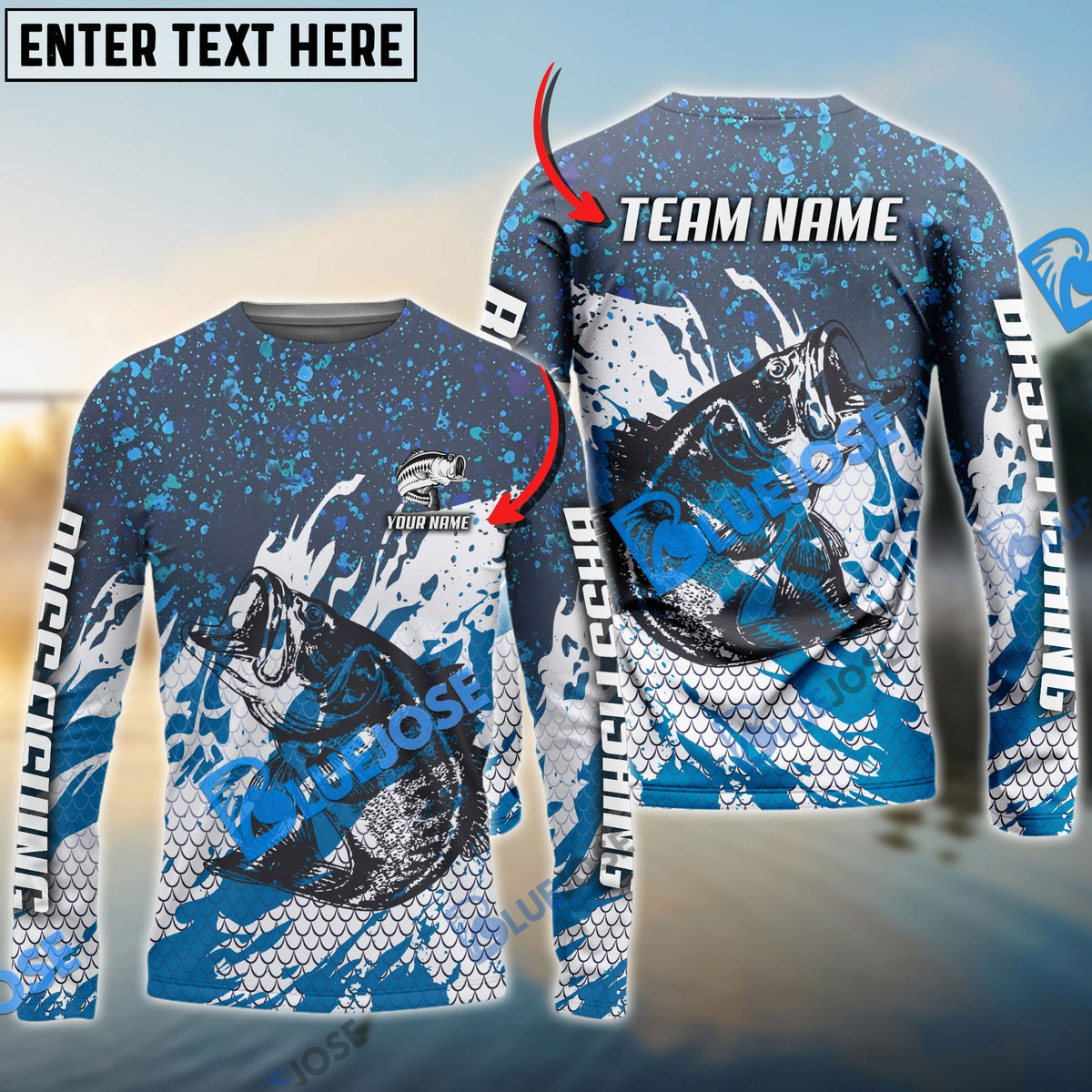 Bluejose Bass Fishing Bluefin Sport Custom Name &amp; Team Name 3D Shirts