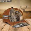 BlueJose Elk Hunting Light Brown Leather Pattern Personalized Name Cap