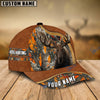 BlueJose Moose Hunting Light Brown Leather Pattern Personalized Name Cap