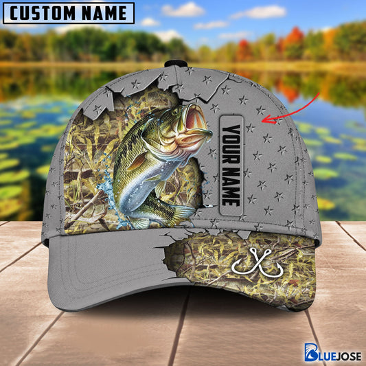 BlueJose Custom Name Bass Fishing Grey 3D Cap