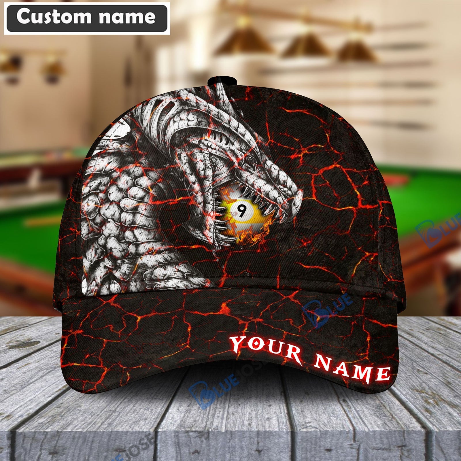 BlueJose Billiards Dragon 9-Ball Personalized Name Cap