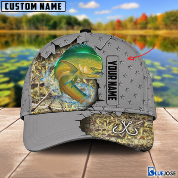 BlueJose Custom Name Mahi Mahi Fishing Grey 3D Cap