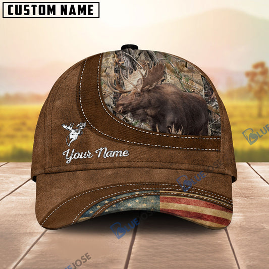 BlueJose Moose Hunting Leather Pattern Personalized Cap