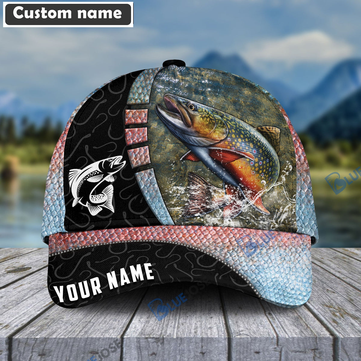 BlueJose Personalized Trout Fishing Hook Camo Classic Cap
