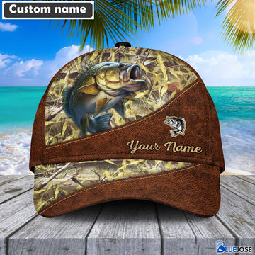 BlueJose Personalized Bass Fishing Leather Pattern Cap