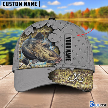 BlueJose Custom Name Catfish Fishing Grey 3D Cap