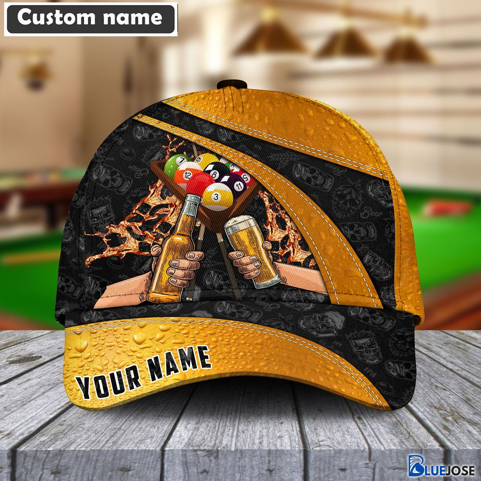 BlueJose Billiards & Beer Personalized Name Cap