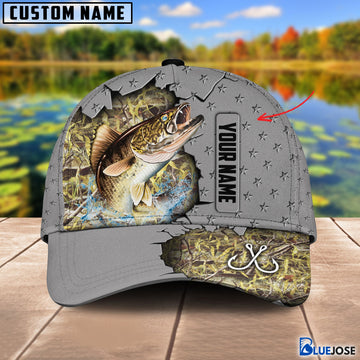 BlueJose Custom Name Walleye Fishing Grey 3D Cap