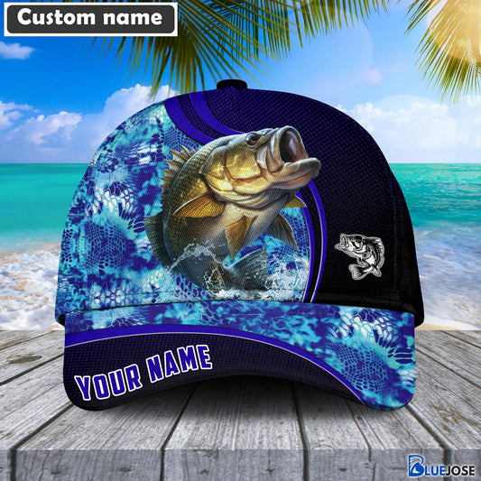 BlueJose Blue Patchy Bass Fishing Personalized Cap