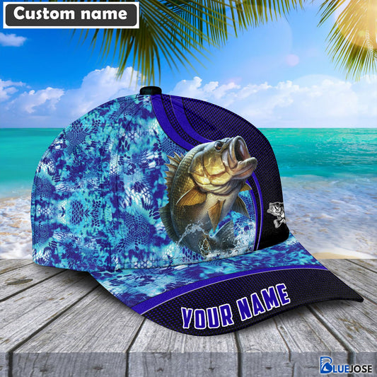 BlueJose Blue Patchy Bass Fishing Personalized Cap