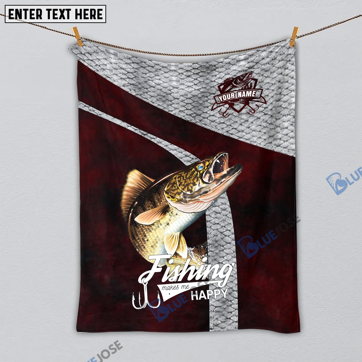 BlueJose Custom Name Walleye Fishing Red Blanket