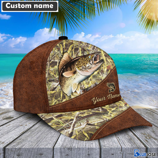 BlueJose Personalized Walleye Fishing Leather Pattern Cap