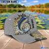 BlueJose Custom Name Blue Marlin Fishing Grey 3D Cap