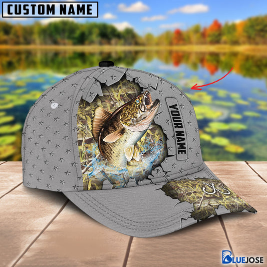 BlueJose Custom Name Walleye Fishing Grey 3D Cap