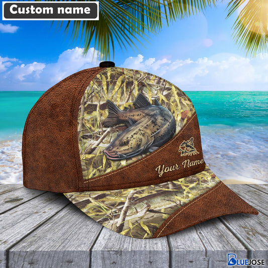 BlueJose Personalized Catfish Fishing Leather Pattern Cap