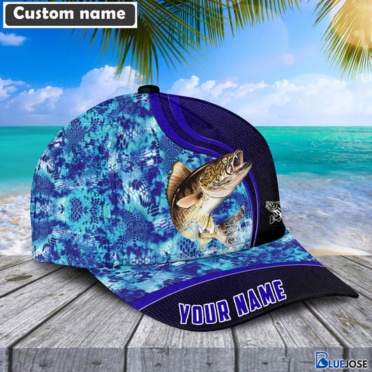 BlueJose Blue Patchy Walleye Fishing Personalized Cap