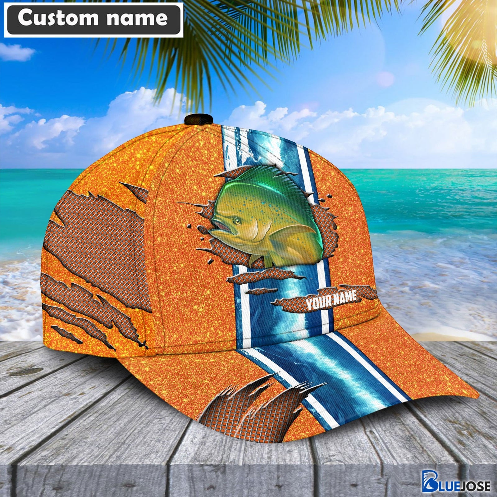 BlueJose Mahimahi Orange Personalized Fishing Classic Cap