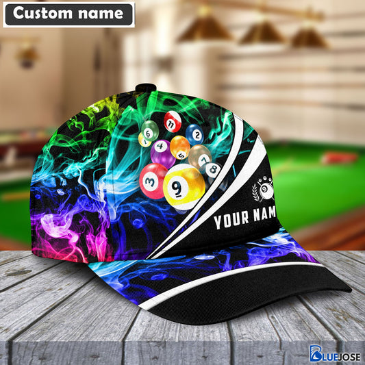 BlueJose Billiard 9 Ball Multicolor Smoke Pattern Personalized Name Cap