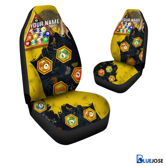 BlueJose Billiard Yellow Personalized Name Car Seat Covers (2Pcs)