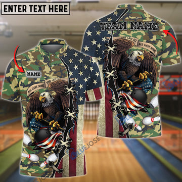 BlueJose Bowling And Pins Eagles Army Multicolor Customized Name 3D Shirt (4 Colors)