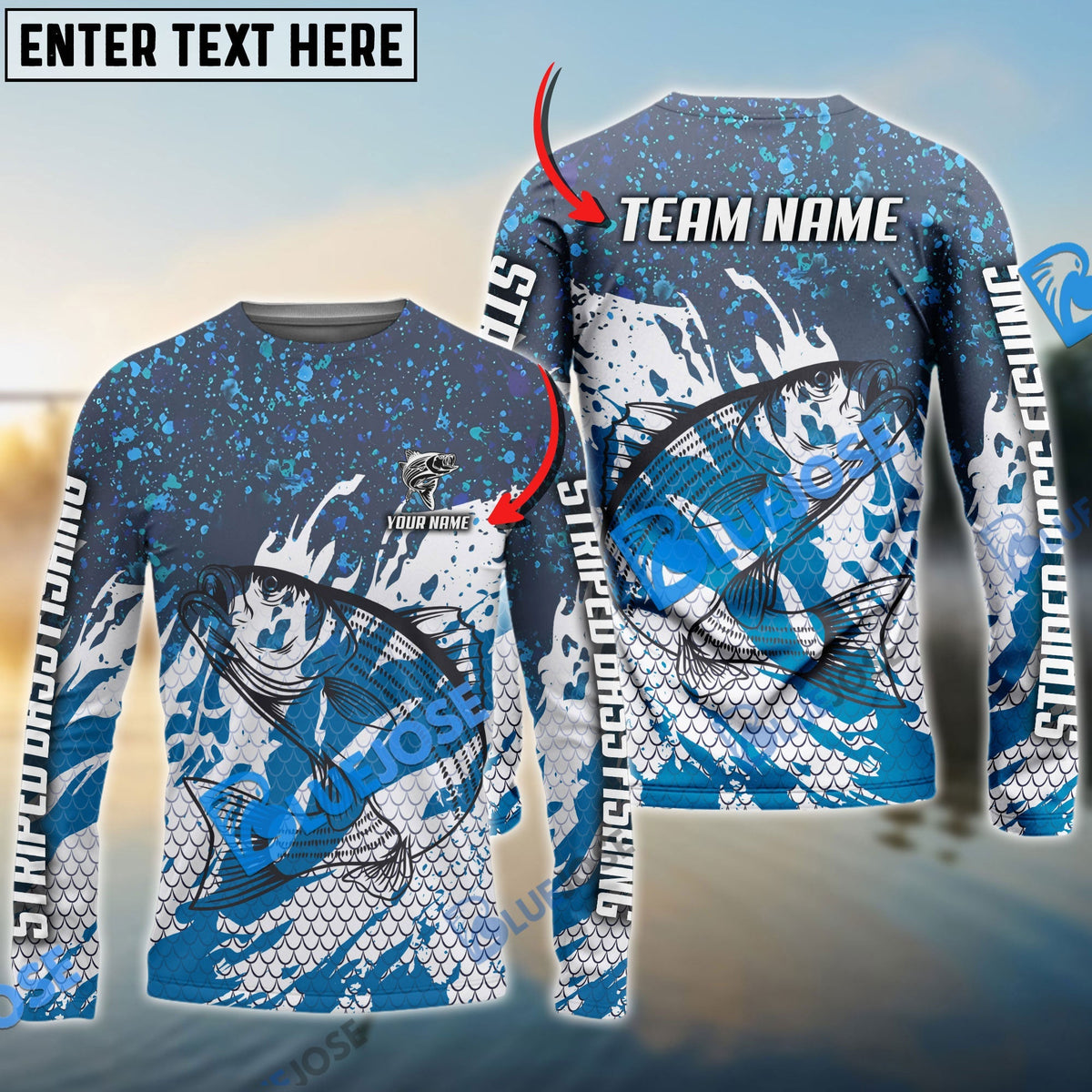Bluejose Striped Bass Fishing Bluefin Sport Custom Name &amp; Team Name 3D Shirts