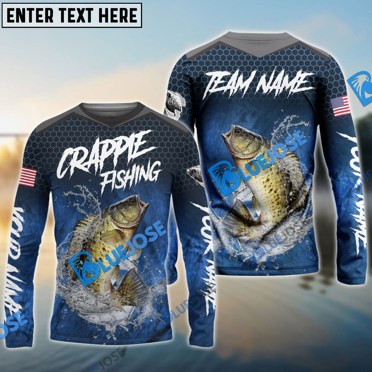 Bluejose Crappie Fishing Dark Blue American Sport Custom Name &amp; Team Name 3D Shirts