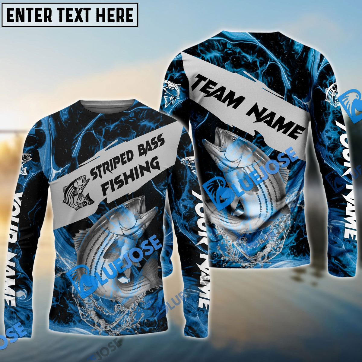 Bluejose Striped Bass Fishing Blue Lava Sport Custom Name &amp; Team Name 3D Shirts