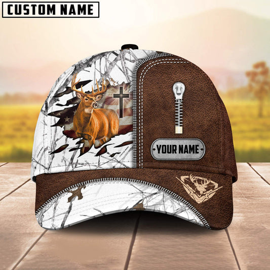 BlueJose Cross America Hunting Deer Zipper Leather Pattern Multicolor Personalized Cap