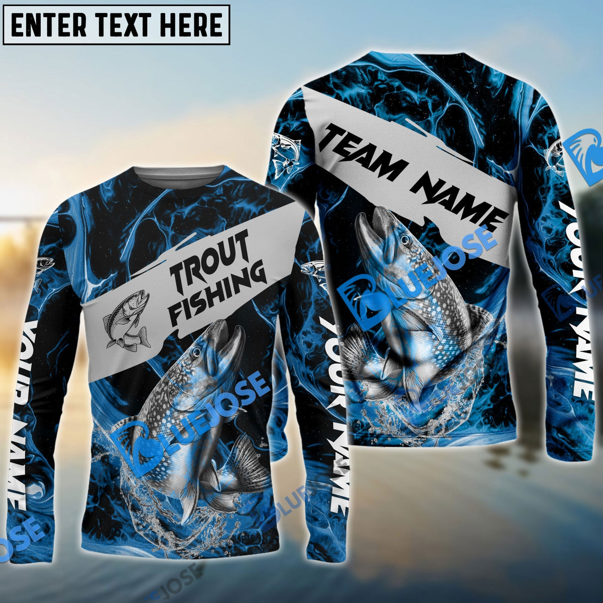 Bluejose Trout Fishing Blue Lava Sport Custom Name &amp; Team Name 3D Shirts