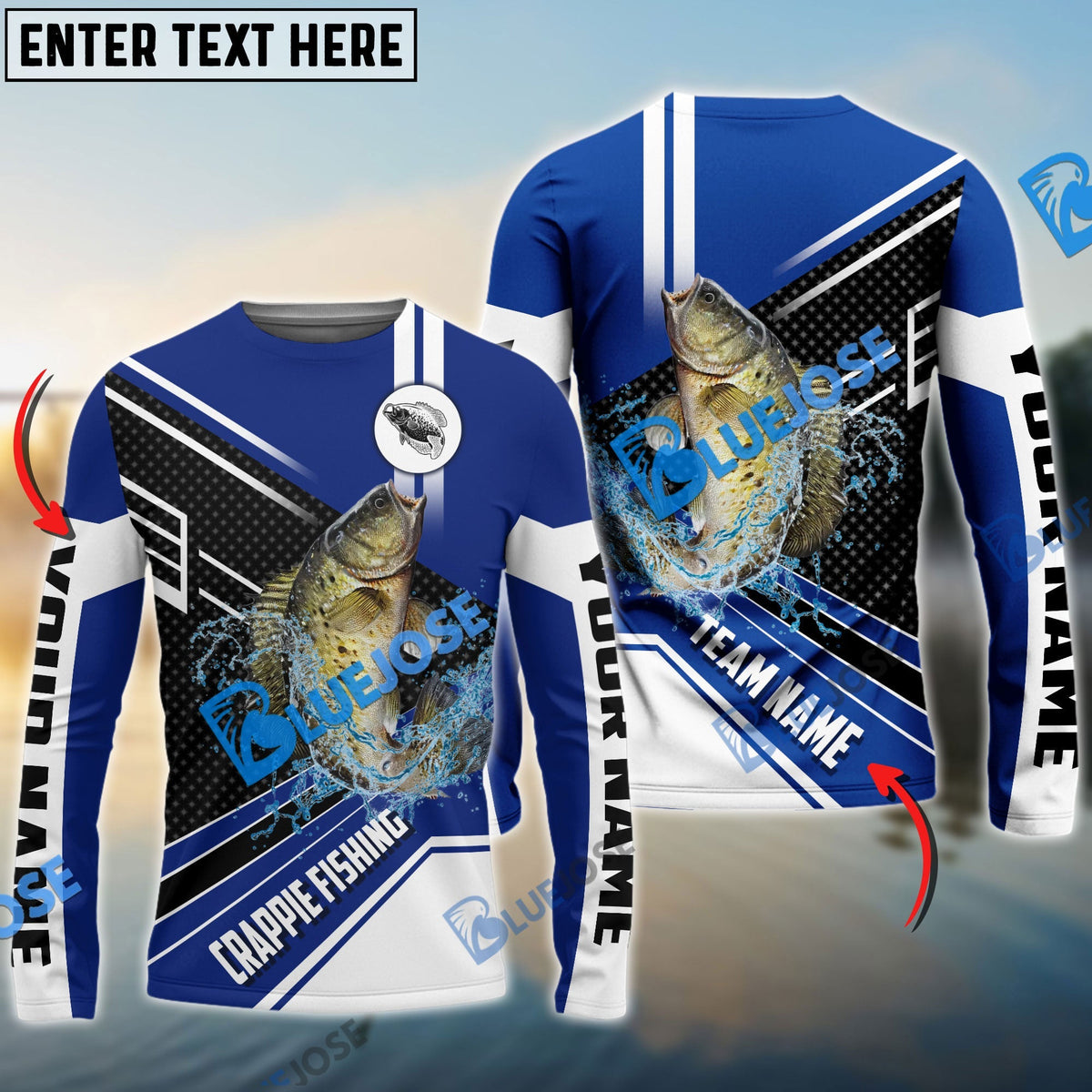 Bluejose Crappie Fishing Blue White Sport Custom Name &amp; Team Name 3D Shirts