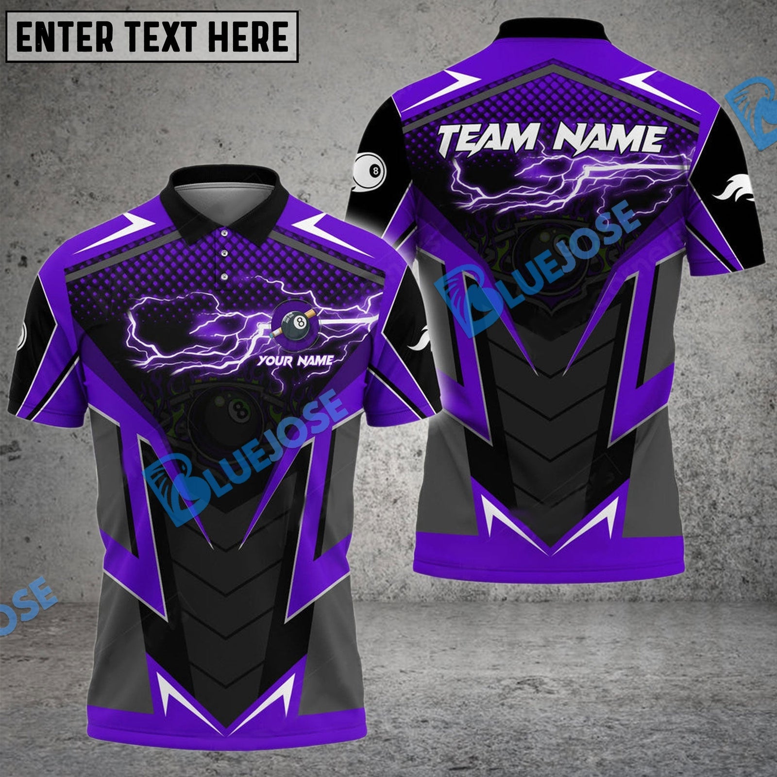 BlueJose Billiards Ball 8 Lightning Flame Sport Personalized Name Shirt (4 Colors)