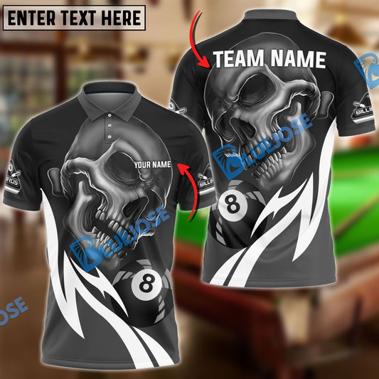 BlueJose Billiards 8 Ball Skull Curve Flame Personalized Name, Team Name Unisex Shirt ( 4 Colors )