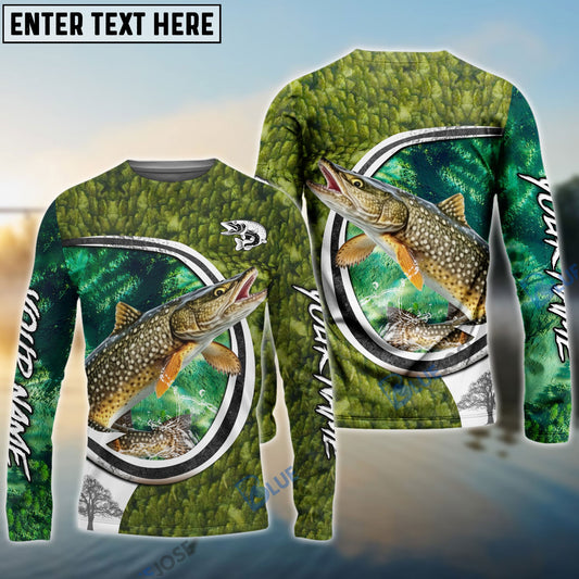 BlueJose Pike Fishing Hook Green Custom Long Sleeves Fishing Shirt