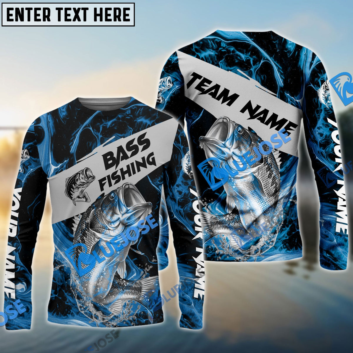 Bluejose Bass Fishing Blue Lava Sport Custom Name &amp; Team Name 3D Shirts
