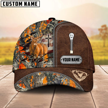 BlueJose Cross America Hunting Deer Zipper Leather Pattern Multicolor Personalized Cap