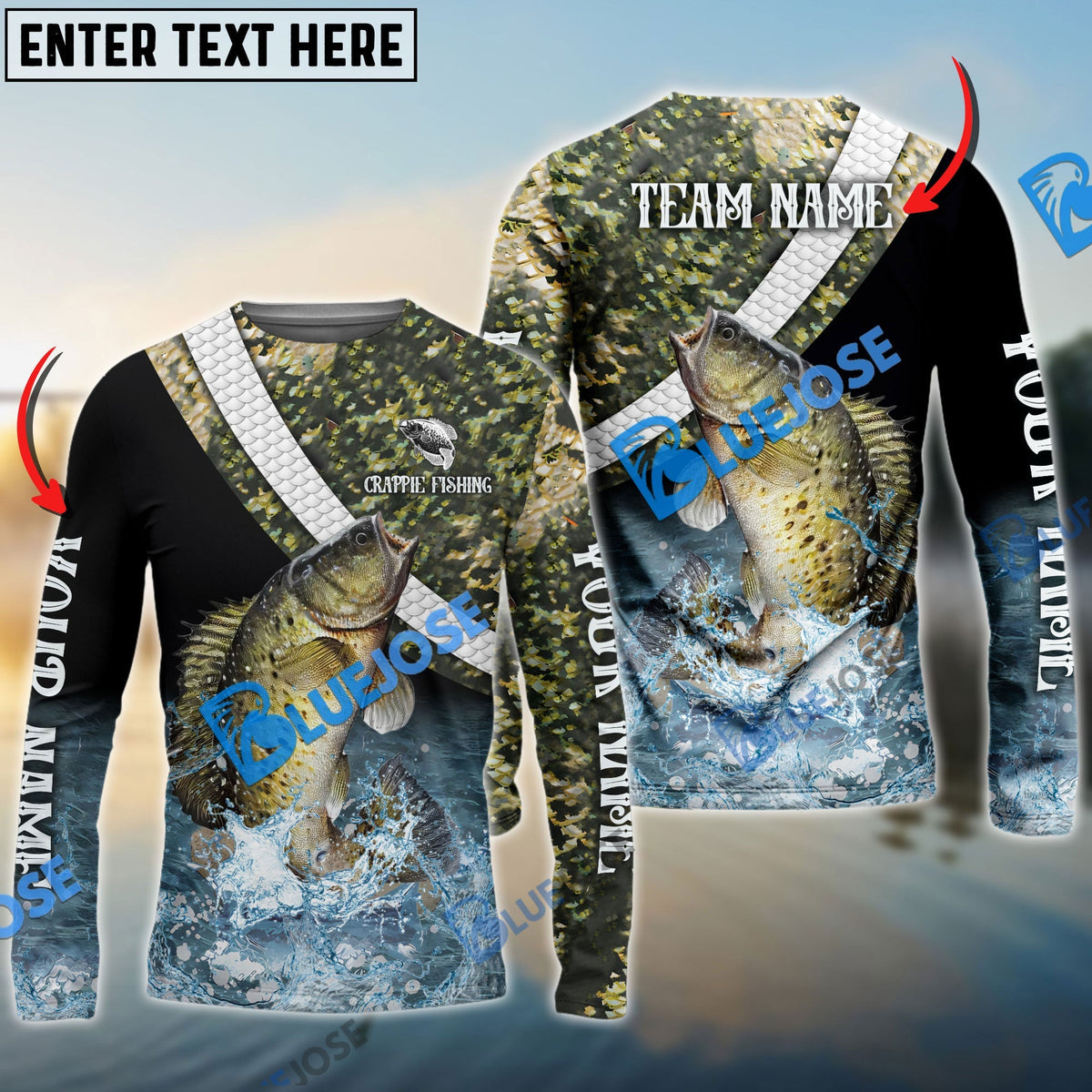 Bluejose Crappie Fishing Skin Water Custom Name &amp; Team Name 3D Shirts