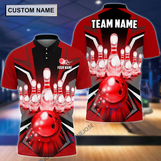 BlueJose Tornado Pattern Bowling And Pins Personalized Name Team Name 3D Shirt