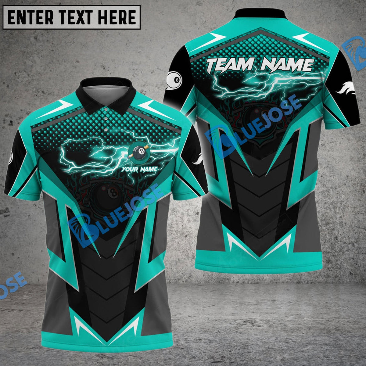 BlueJose Billiards Ball 8 Lightning Flame Sport Personalized Name Shirt (4 Colors)