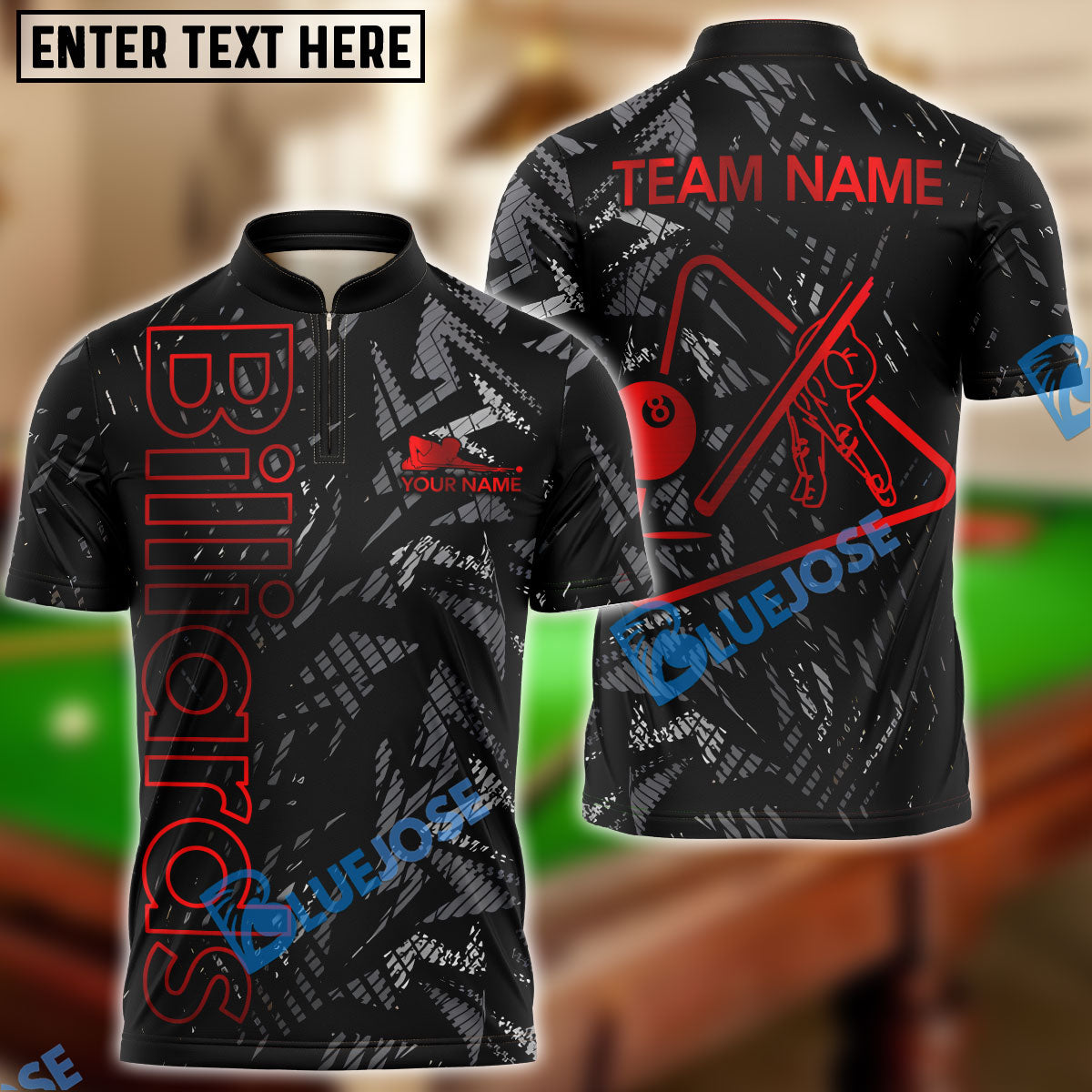 BlueJose Billiards Ball 8 New Metalic Style Personalized Name, Team Name Unisex Shirt ( 6 Colors )