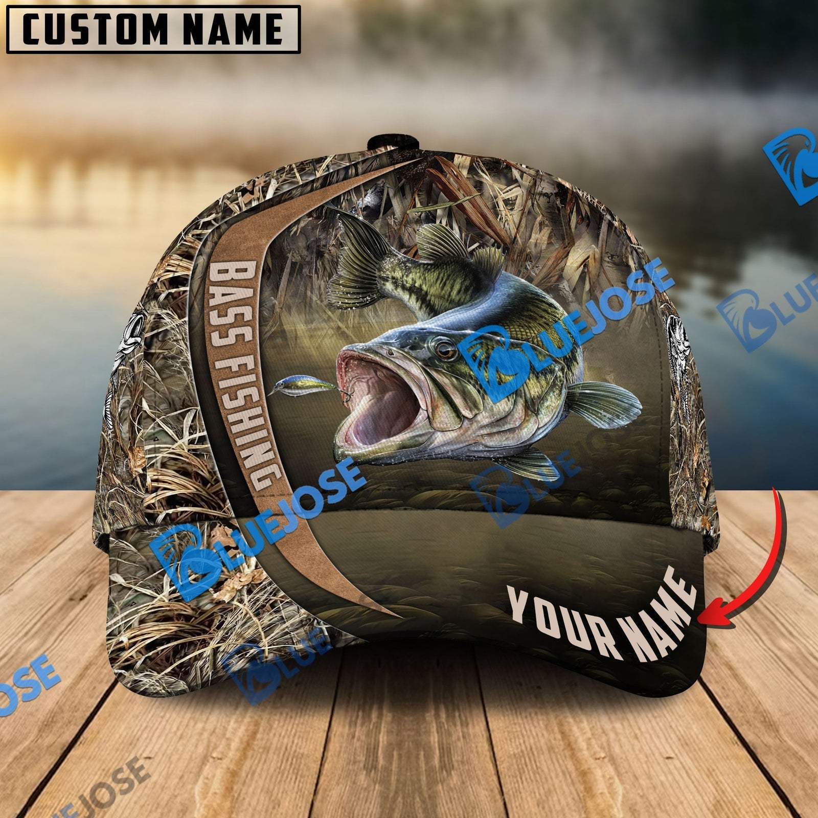 BlueJose Personalized Bass Fishing Grass Nature Classic Cap