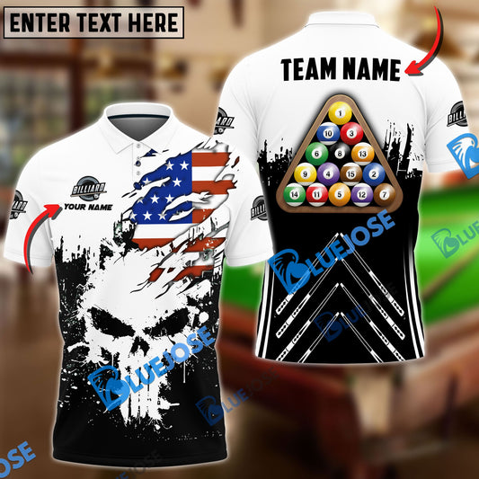 BlueJose Billiards Ball 8 Punished Skull Personalized Name, Team Name Shirt (6 Colors)
