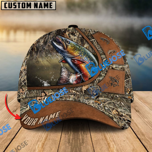 BlueJose Personalized Trout Fishing Nature Leather Pattern Classic Cap