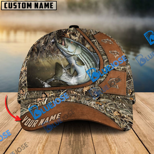 BlueJose Personalized Striped Bass Fishing Nature Leather Pattern Classic Cap