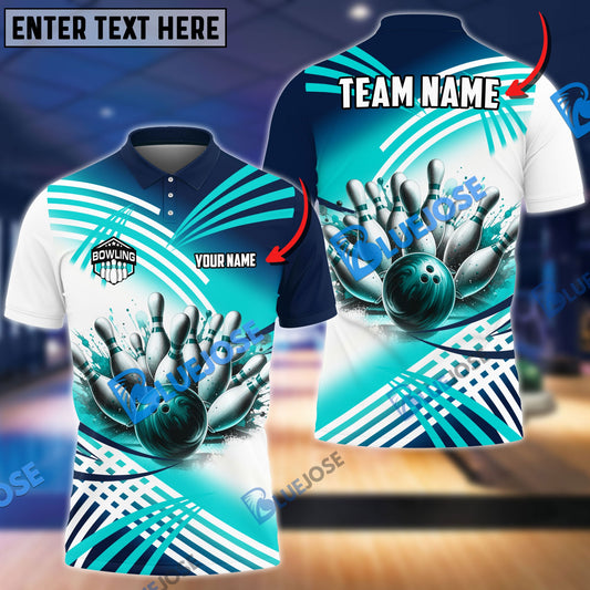 BlueJose Bowling And Pins Splash Art Customized Name 3D Shirt (4 Colors)